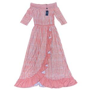 Cabana Life Nantucket Coverluxe Ruffle Maxi Dress Peach White Small NWT Beach